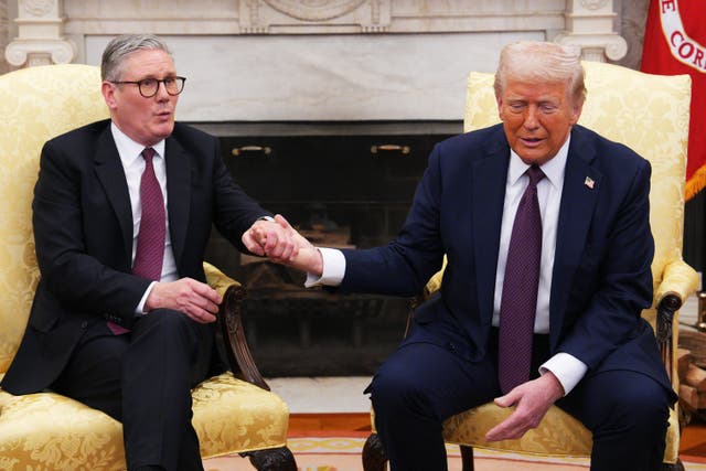 <p>US President Donald Trump meeting Prime Minister Sir Keir Starmer in the Oval Office (Carl Court/PA)</p>