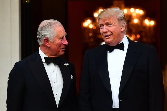 <p>Charles, then the Prince of Wales is greeted by US President Donald Trump (Victoria Jones/PA)</p>