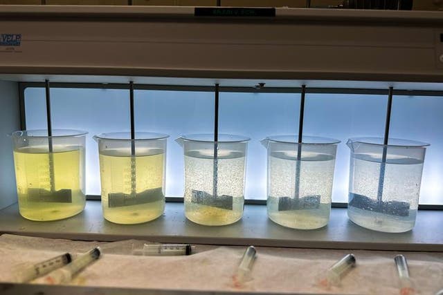 <p>Coagulation experiment shows PFAS being removed</p>