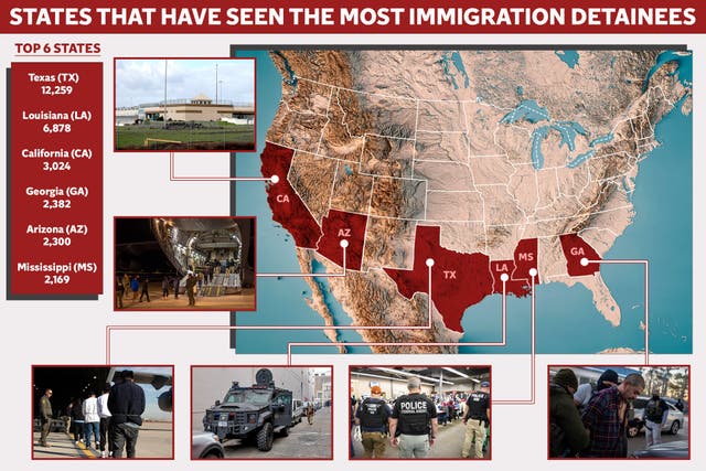 <p>The Independent has mapped data showing where ICE detainees are being held across the U.S. </p>