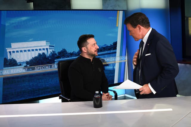 <p>Ukrainian President Volodymyr Zelensky speaks with Fox News Chief Political Anchor Bret Baier </p>