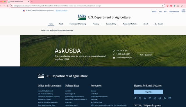 <p>A page discussing climate change was removed from the website of the Department of Agriculture website. It detailed the science behind the phenomenon and related issues</p>