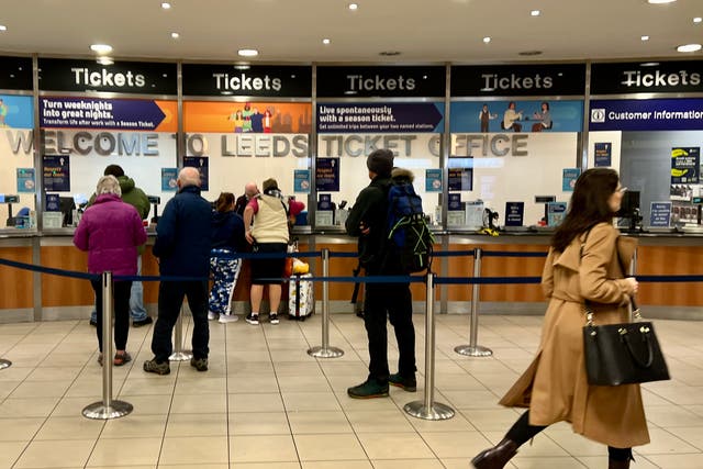 <p>Ticket to ride? Booking offices, such as this one at Leeds, are not allowed to charge fees – unlike Trainline and other retailers</p>