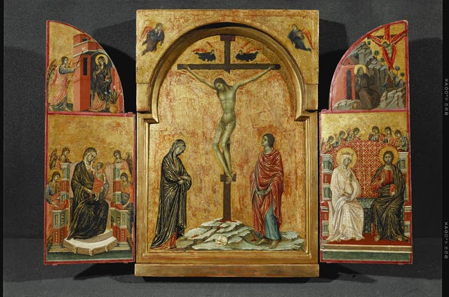 <p>Duccio’s ‘Triptych: Crucifixion and other Scenes’, circa 1302-08</p>