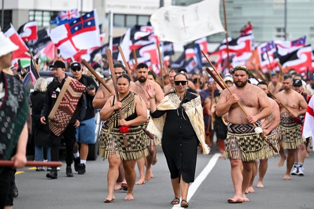 <p>Māori people march to New Zealand’s Parliament in a pushback against perceived anti-Māori  laws</p>