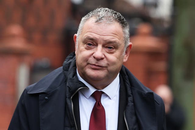 <p>MP Mike Amesbury speaks to media outside Chester Ellesmere Port and Neston Magistrates’ Court at an earlier hearing (PA)</p>