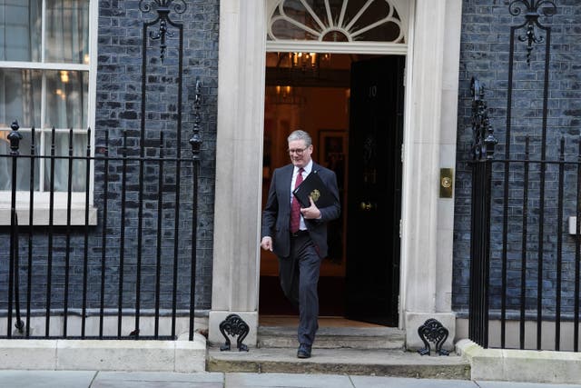 <p>Keir Starmer leaves No 10 to address the House of Commons after intense diplomatic efforts on Ukraine over the weekend </p>