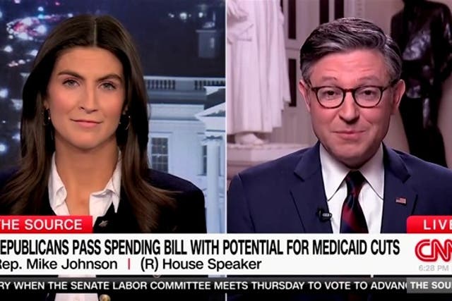 <p>House Speaker Mike Johnson was pressed by CNN anchor Kaitlan Collins on his claim that "paid protesters" are disrupting GOP town halls</p>