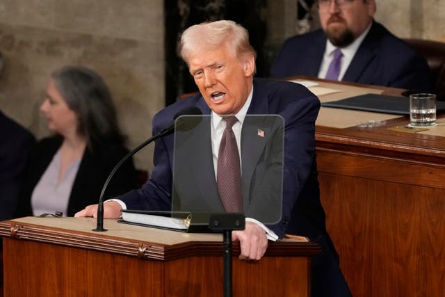 <p>President Donald Trump addresses a joint session of Congress at the Capitol in Washington</p>