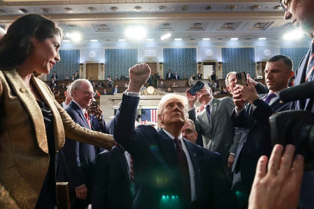 <p>US President Donald Trump gestures after addressing a joint session of the United States Congress at theÂ US Capitol in Washington, DC, USA, 04 March 2025</p>