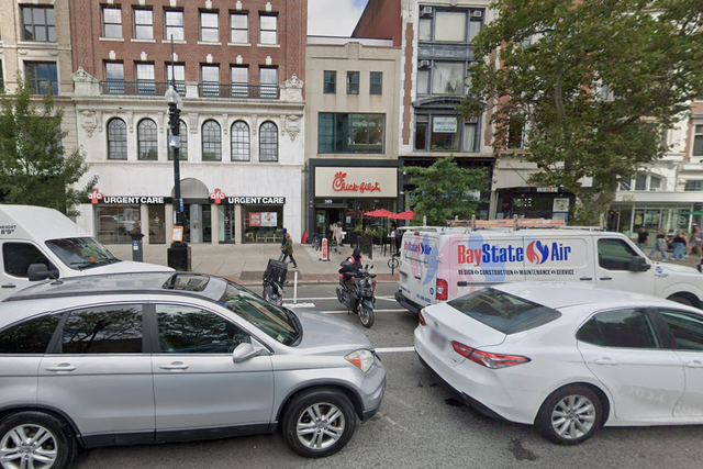 <p>A knife-wielding man was shot along a busy street inside a Chick-fil-A restaurant in Boston Saturday evening</p>